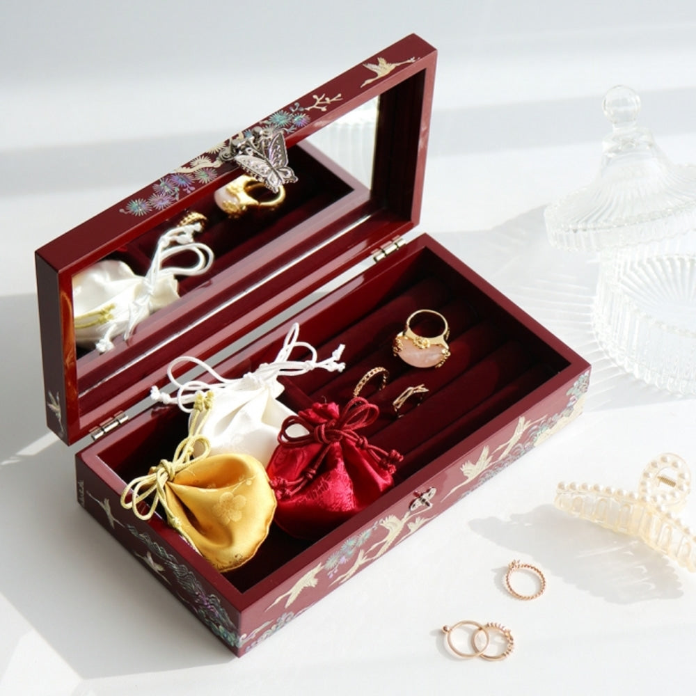 Najeonchilgi 1-Tier Pine & Crane Yedan Jewelry Box H Jewelry Box Yedan Wedding Gift Box Mother of Pearl, 23 cm