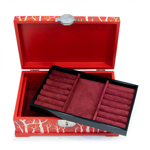 Four Seasons Spring & Summer Ottchil Najeon 2-Tier Jewelry Box (Red) by Jang Chun-cheol