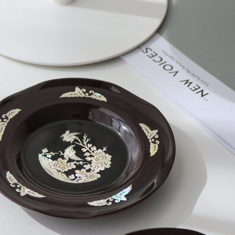 6-Piece Set: Najeonchilgi Arabesque Four Gentlemen Tea Coaster Set (Plum Blossom) Mother of Pearl Coaster Traditional Coaster (Master Artisan Lee Won-geun)