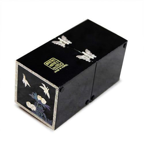 Four Gracious Plants NaturalMother of Pearl Double Lidded Jewelry Box (Medium, Glossy, Black) - Oh Myung - Ho