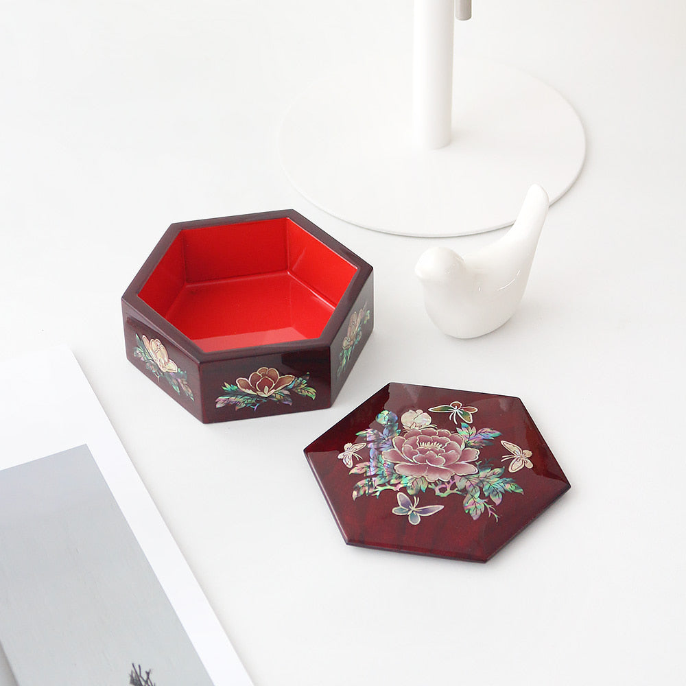 Premium Najeonchilgi Stacked Box Hexagonal Box Small Mother of Pearl Jewelry Box