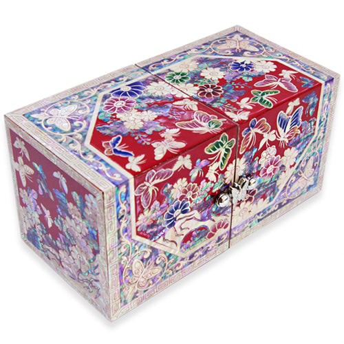 OctagonalButterfly Double Lidded Jewelry Box (Medium, Red) - Oh Myung - Ho