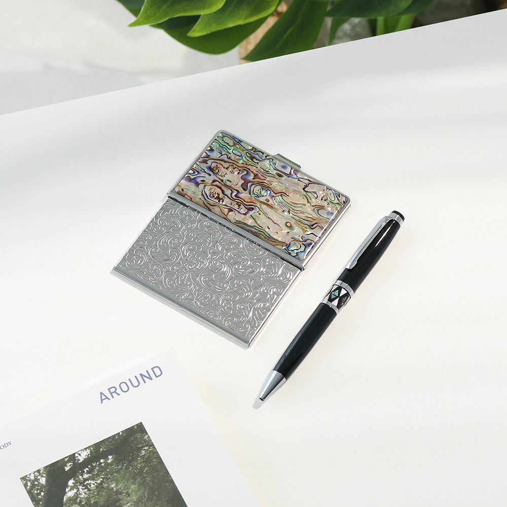 2-Piece Set: Premium Najeon Marbled Pattern Business Card Case Pen M