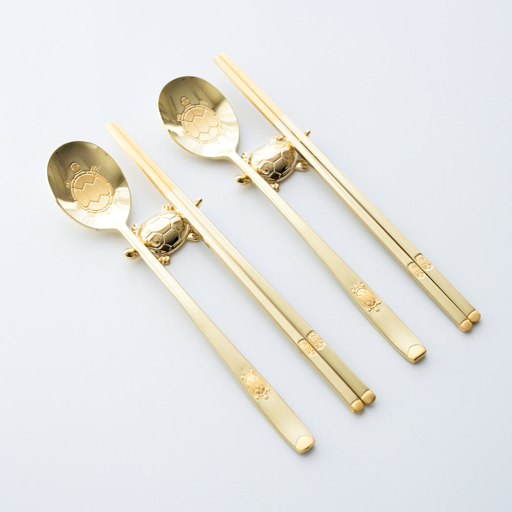 Spoon & Chopstick Set — Tortoise (Gold) - LV0084