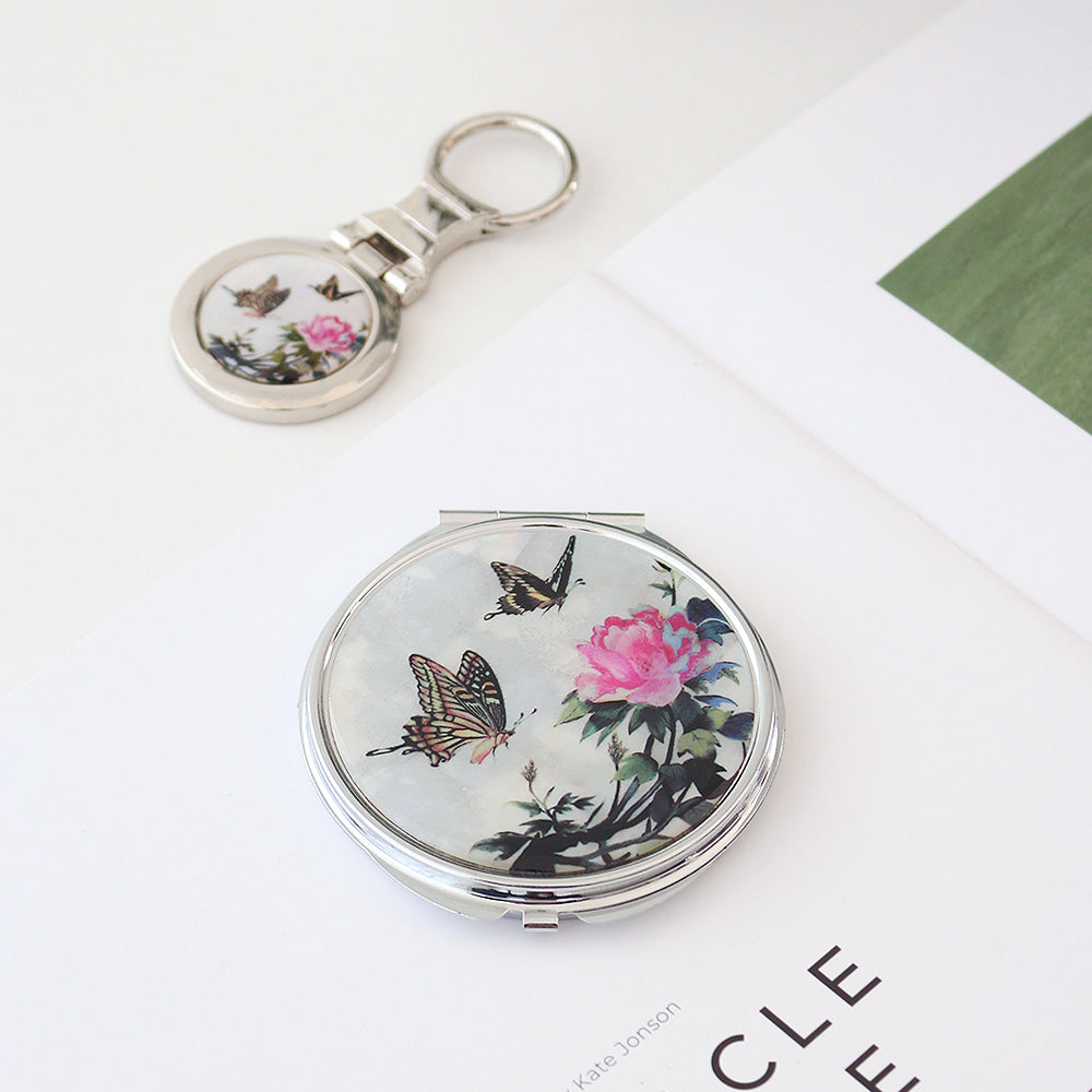 2-Piece Set: Najeon Hand Mirror Keyring Set (Damhwa Butterfly)