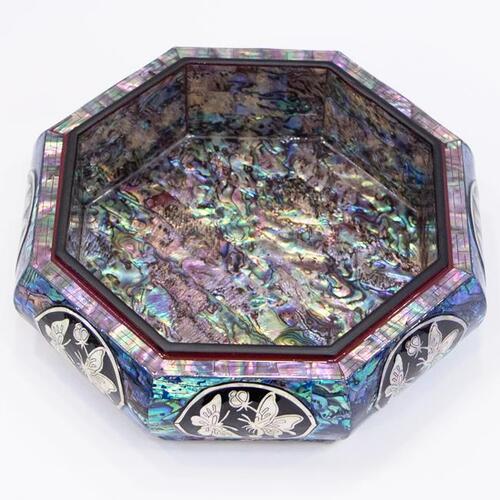 Blue Mother of Pearl Panel Butterfly Octagonal 다용도 Knob Jewelry Box