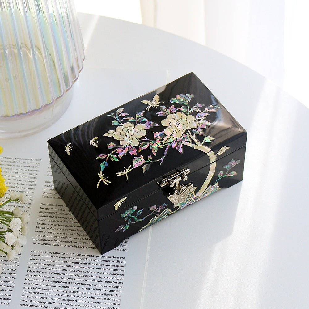 Najeonchilgi Mini 1-Tier Mother of Pearl Jewelry Box Peony (Holder Box), 15 cm