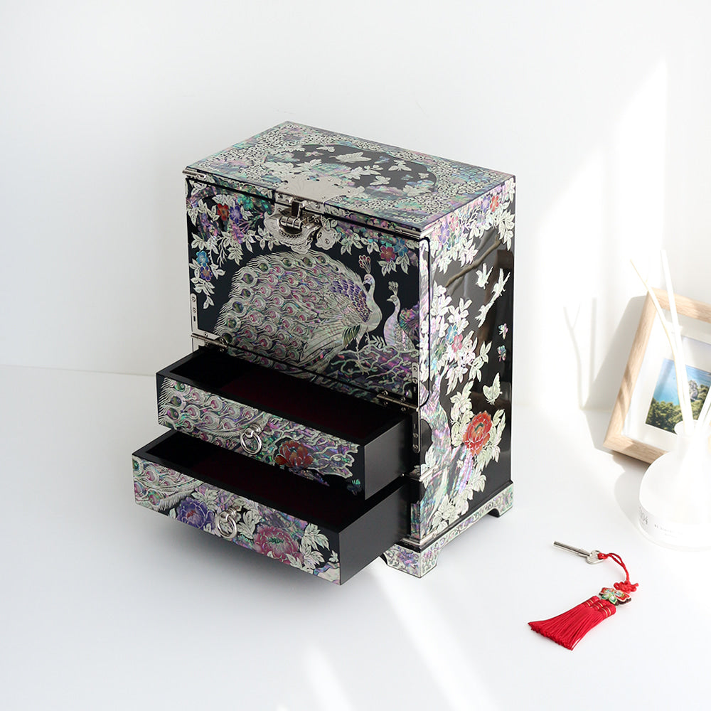 Masterpiece Najeonchilgi Peacock Drawer Mother of Pearl Jewelry Box Black Jewelry Box (Master Artisan Jang Tae-bok)