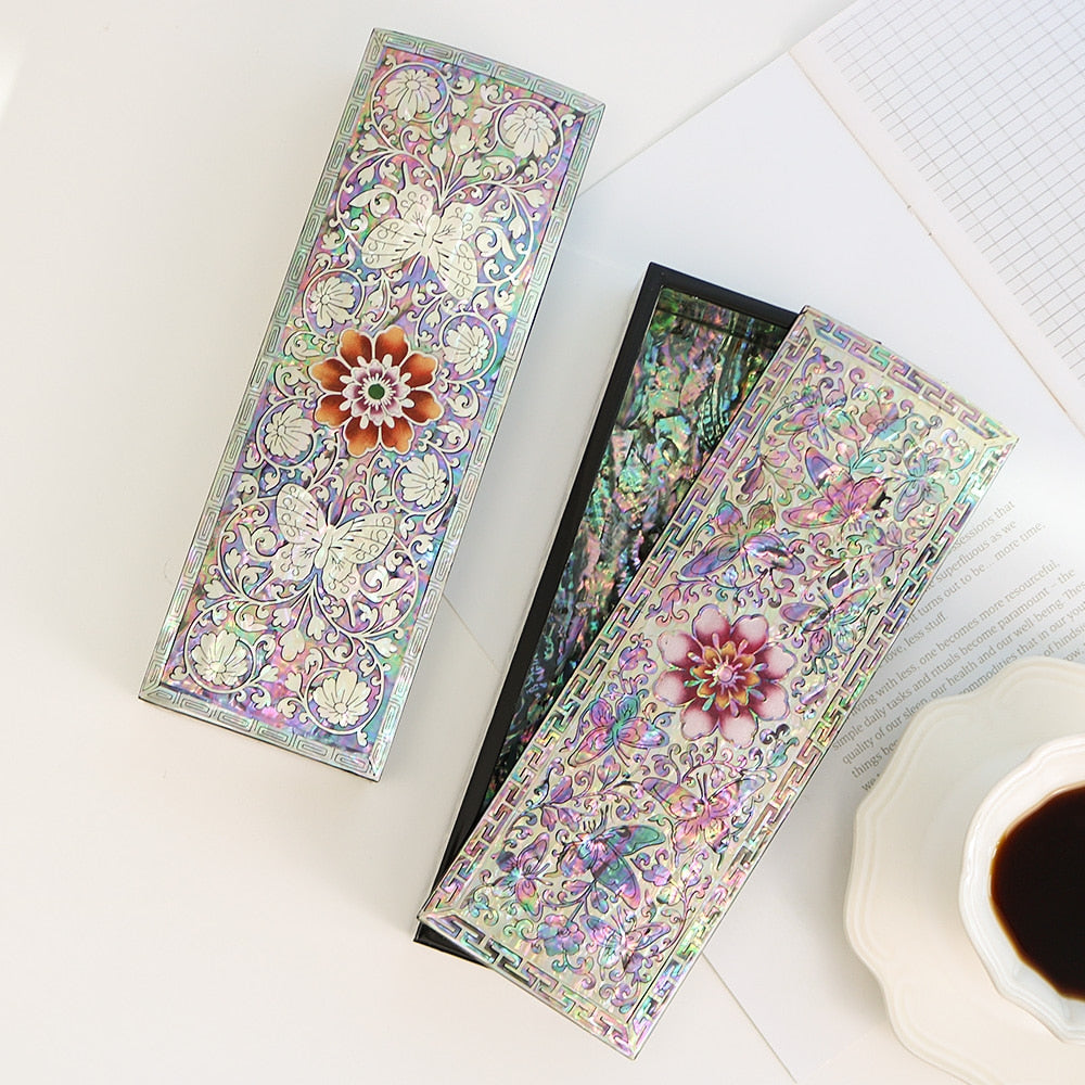 Najeonchilgi Butterfly Flower Arabesque Mother of Pearl Pen Case Korean