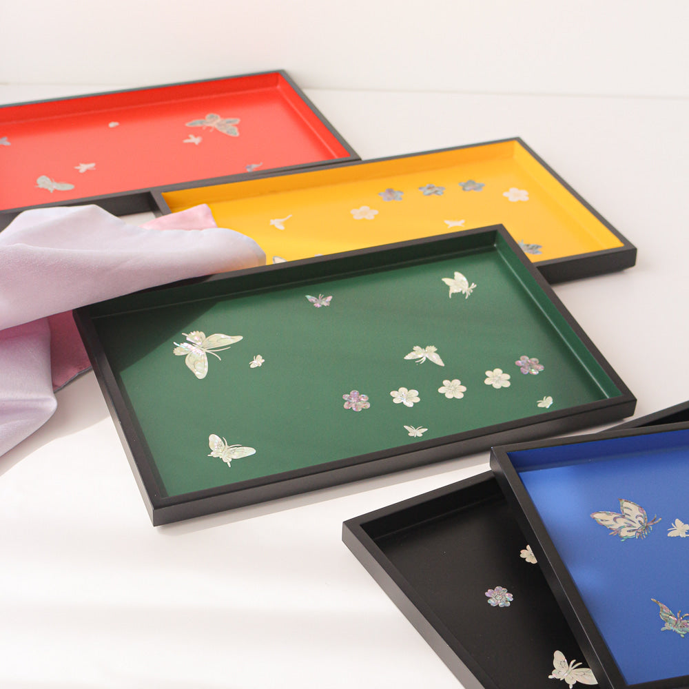 Color Mother of Pearl Butterfly Square Tray D