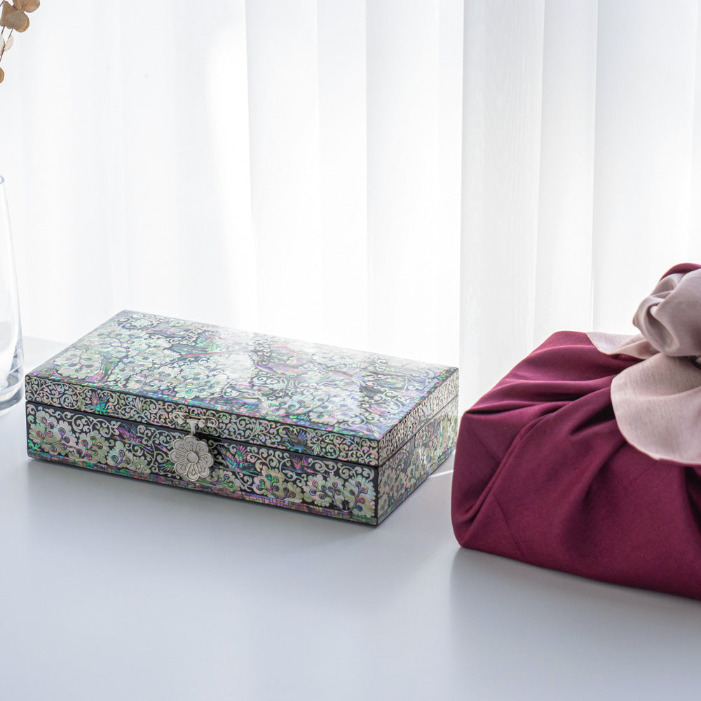 Wedding Gift Mother of Pearl Box Crane & Pine Arabesque Mother of Pearl Jewelry Box 23 Cm Cash Gift Box Najeonchilgi Lacquerware Jewelry Box Gift for International Customers