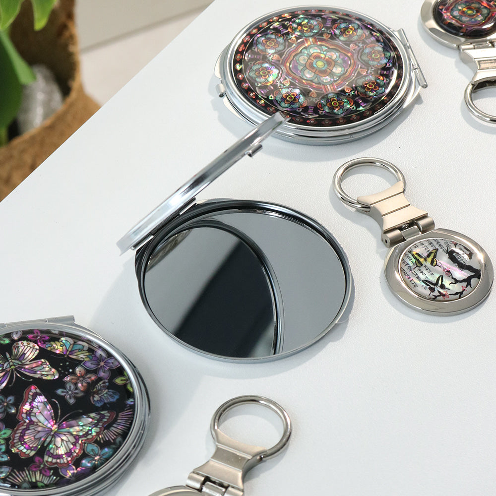 2-Piece Set: Mother of Pearl Hand Mirror Keyring N