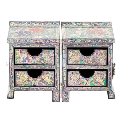 Peony (White) Roof Tile Embroidered Drawer Double LiddedJewelry Box - Oh Myung - Ho