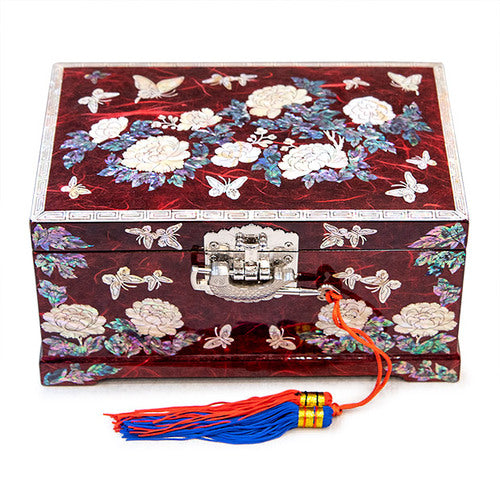 PeonyButterfly Hanji 2-Tier Mother of Pearl Jewelry Box (Red) - Oh Myung - Ho