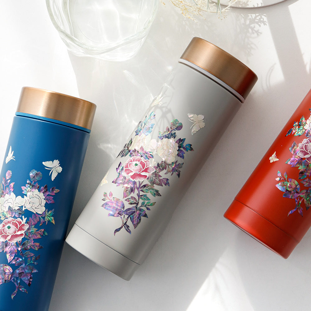 Najeonchilgi Painted Peony Stainless Steel Mother of Pearl Tumbler 300ml