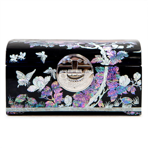 Three-Color Peony 2-Tier Najeonchilgi Jewelry Box (Red) by Jang Tae-bok