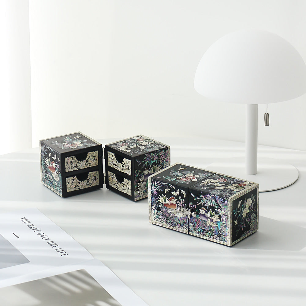 Premium Najeonchilgi Mini Double-Lidded Small (Mandarin Duck) Secret Mother of Pearl Jewelry Box