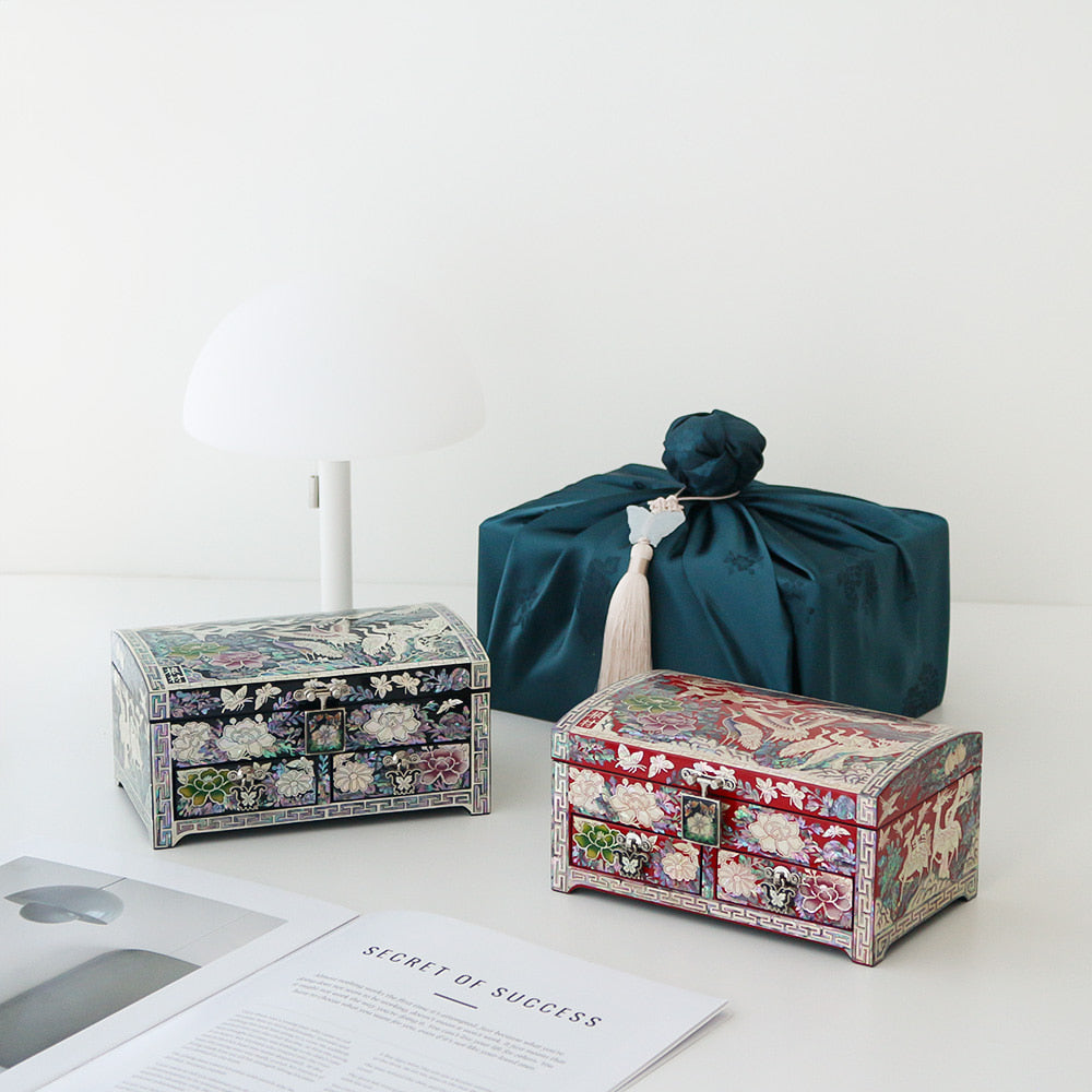 Masterpiece Najeonchilgi New Pine & Crane 1-Tier Drawer Mother of Pearl Jewelry Box, 18 cm (Master Artisan Kim Young-man)