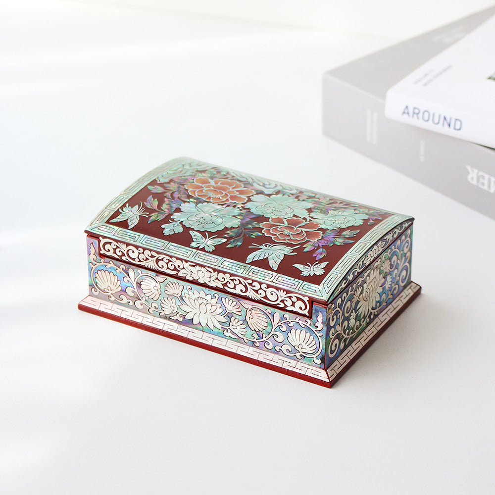Najeonchilgi Peony & Butterfly Auto-Open Mother of Pearl Business Card Case (Red)