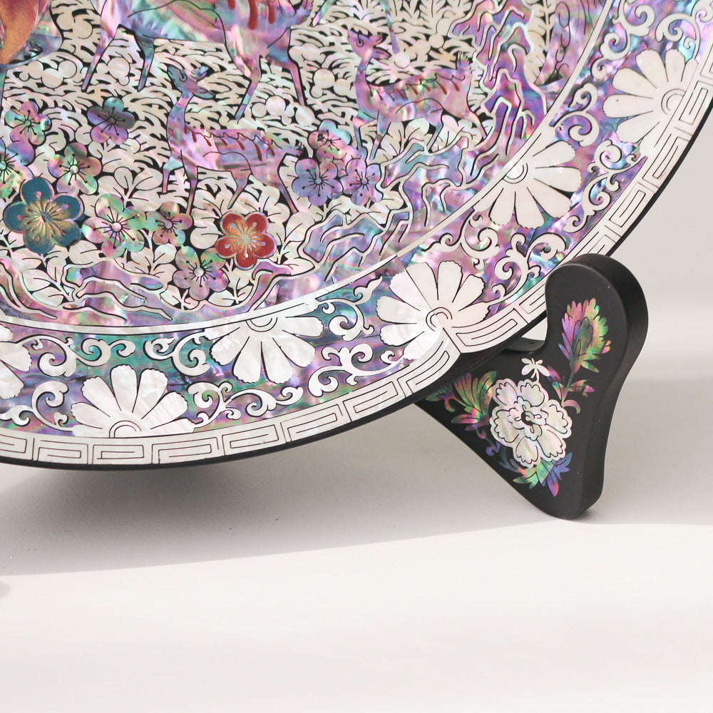 Najeonchilgi Ten Symbols of Longevity Ornament Dragon Round Mother of Pearl Tray, 30 cm
