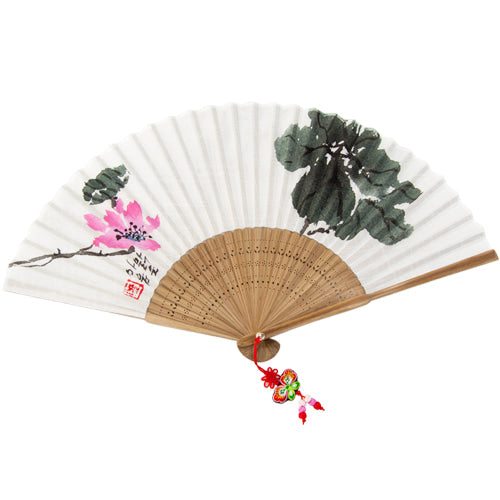 Silk & Ramie Hand Fan — Lotus - FN0012