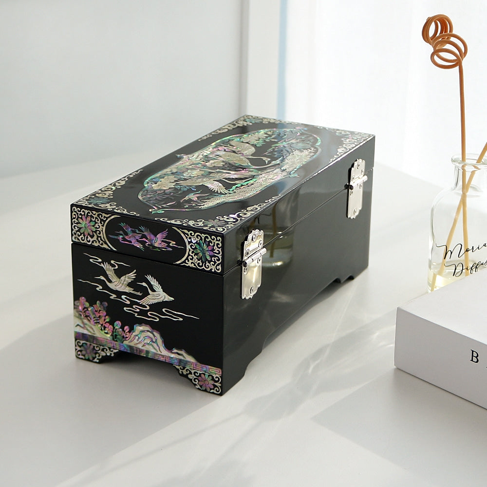 Premium Pine & Crane Najeonchilgi 2-Tier Mother of Pearl Jewelry Box, 24 cm (Master Artisan Hong Seok-pyo)