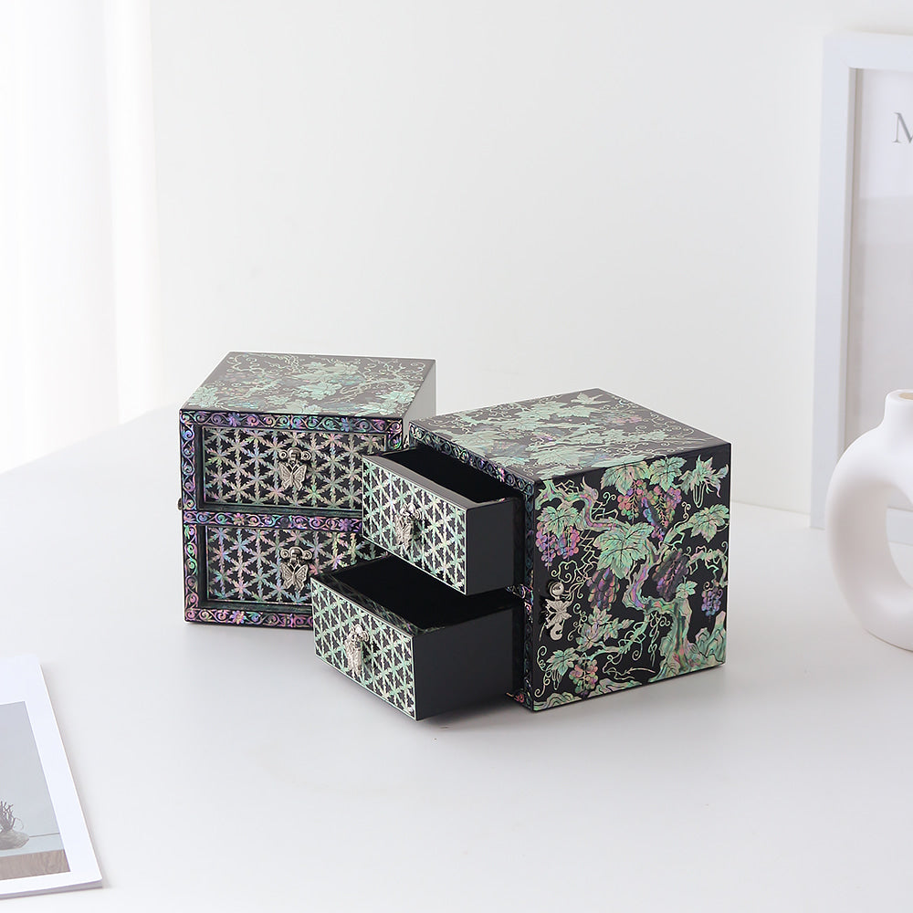 Najeonchilgi Grape Double-Lidded Mother of Pearl Jewelry Box (Large)