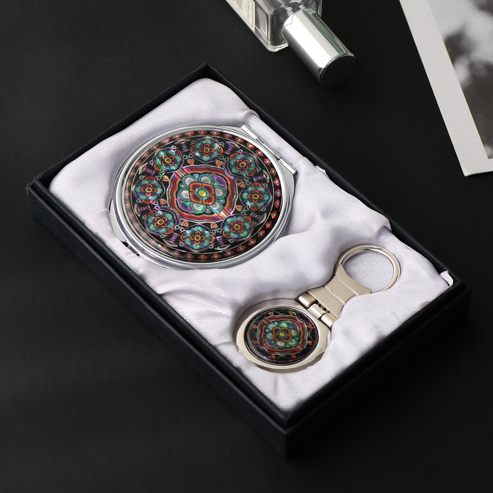 2-Piece Set: Najeon Hand Mirror Keyring Set (Roof-Tile Dancheong Dancheong)