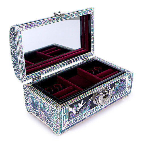 Pine & Crane Rounded 2-Tier Najeonchilgi Jewelry Box, 21 cm (Black) by Oh Myung-ho