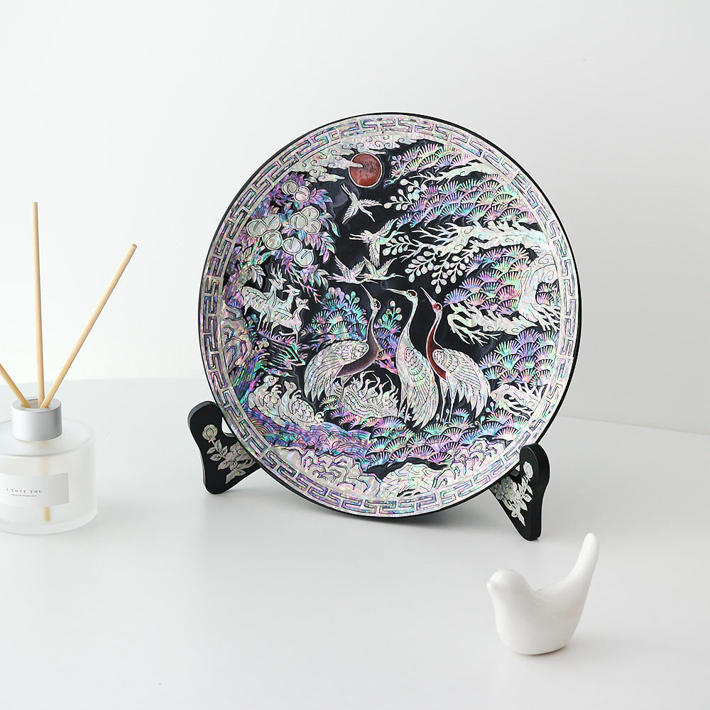 Najeonchilgi Ten Symbols of Longevity Ornament Dragon Mother of Pearl Tray (Medium) Black, 25 cm
