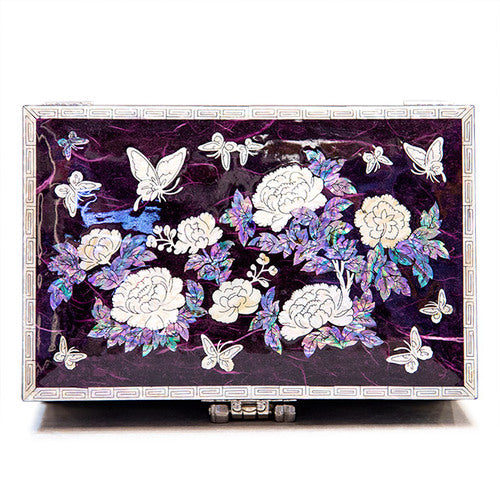 PeonyButterfly Hanji 2-Tier Mother of Pearl Jewelry Box (Purple) - Oh Myung - Ho
