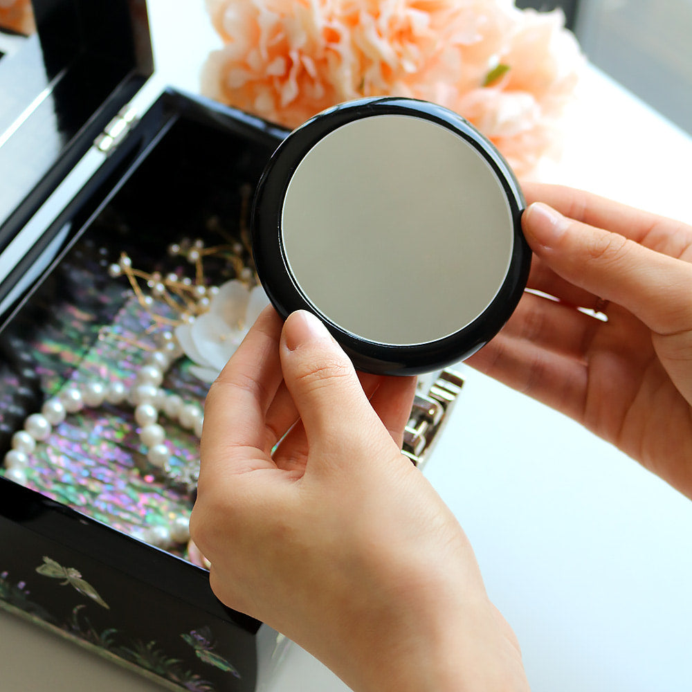 Najeonchilgi Vivid Wood Round Mother of Pearl Hand Mirror Yedan Mother of Pearl Mirror Korean