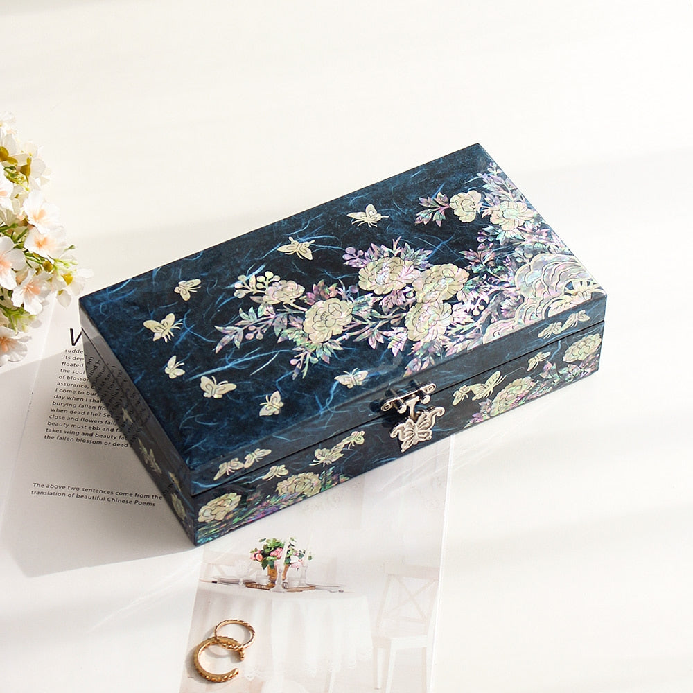 Najeonchilgi Hanji Peony of Wealth 1-Tier Mother of Pearl Jewelry Box Yedan Wedding Gift Box, 23 cm