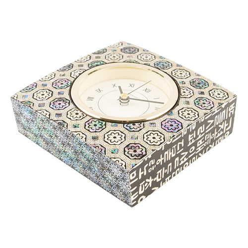 Najeon Chilgi Mother of Pearl Desk Clock — Traditional Korean Floral Pattern - DE0125