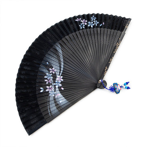 Silk & Ramie Hand Fan (Black) - FN0004