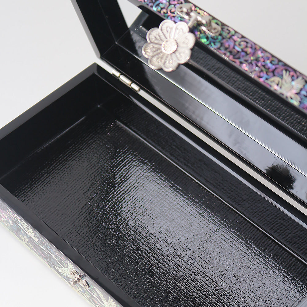 Najeonchilgi Crane Arabesque 1-Tier Mother of Pearl Jewelry Box Black, 23 cm (Master Artisan Jang Tae-bok)