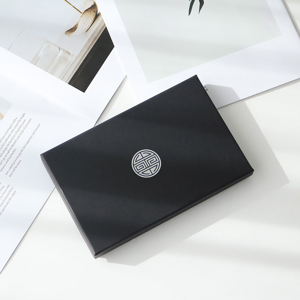 2-Piece Set: Gold Mother of Pearl Business Card Case N Painted Plum Blossom Full Pen
