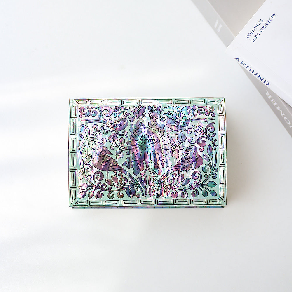 Najeonchilgi Joseon Style Flower Arabesque Auto-Open Mother of Pearl Business Card Case