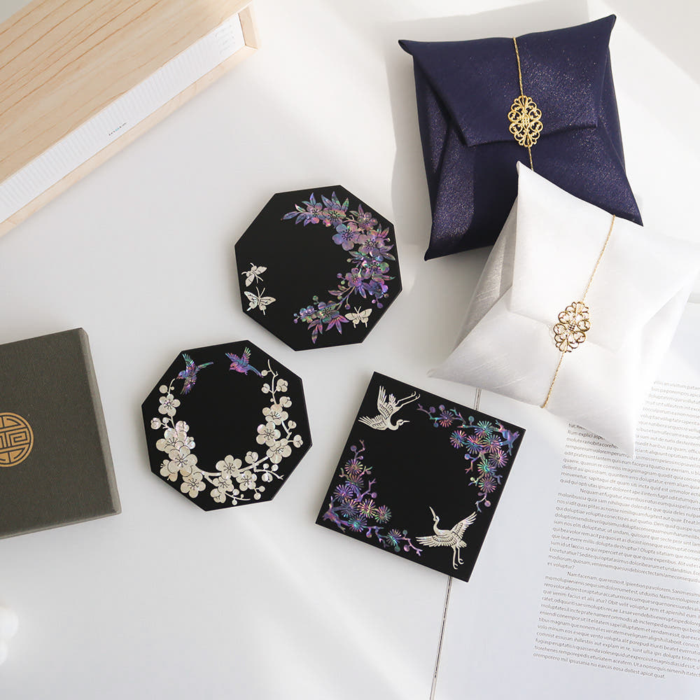 Najeonchilgi Mother of Pearl Coaster Mother of Pearl Coaster Traditional Coaster Traditional Red