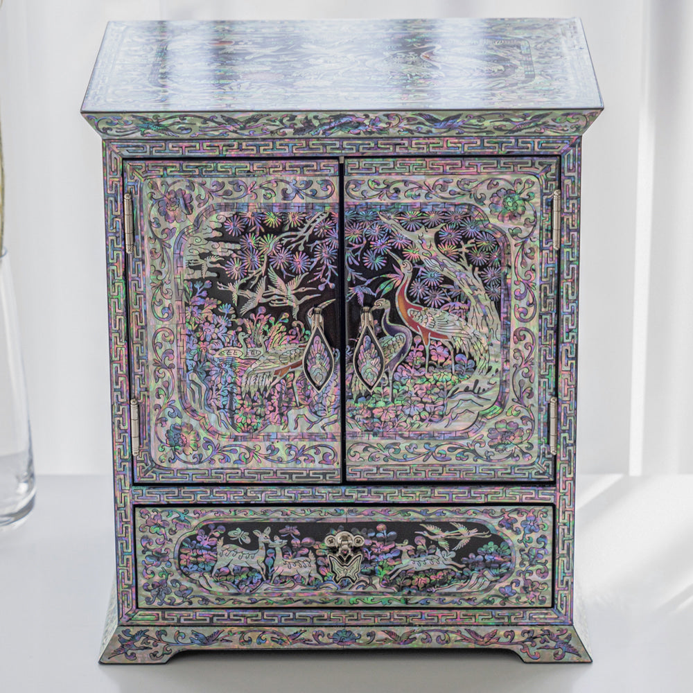 Peony Scholar 5-Drawer Mother of Pearl Jewelry Box Medium (Hanji, Blue)