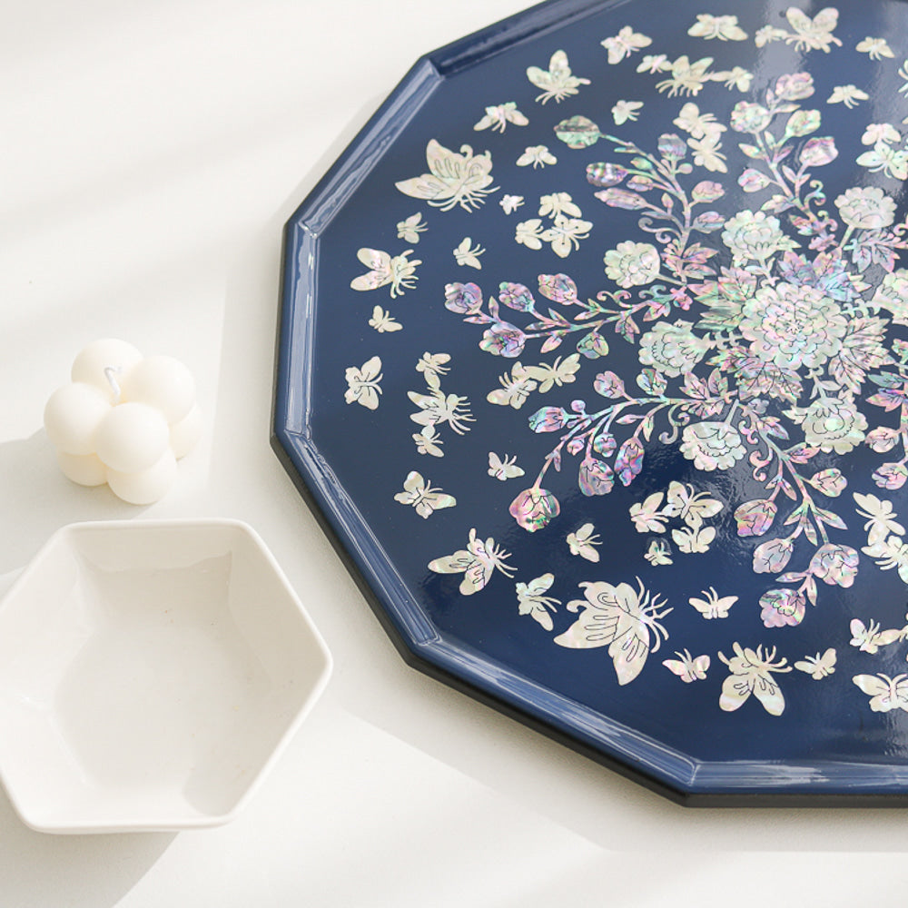 Najeonchilgi Vivid Peony Butterfly 12 Mother of Pearl Tray