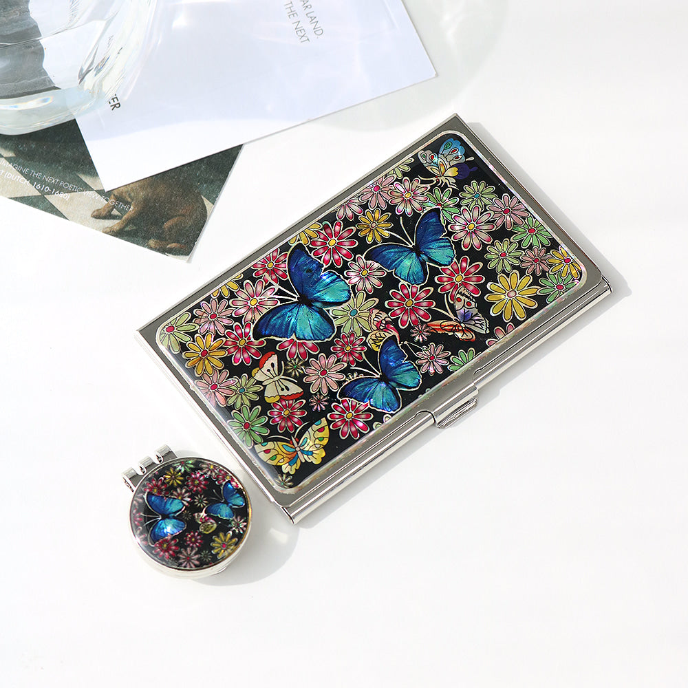 2-Piece Set: Business Card Case Golf Ball Marker K(Butterfly)