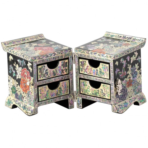 Peony (Black) Roof Tile Embroidered Drawer Double LiddedJewelry Box - Oh Myung - Ho