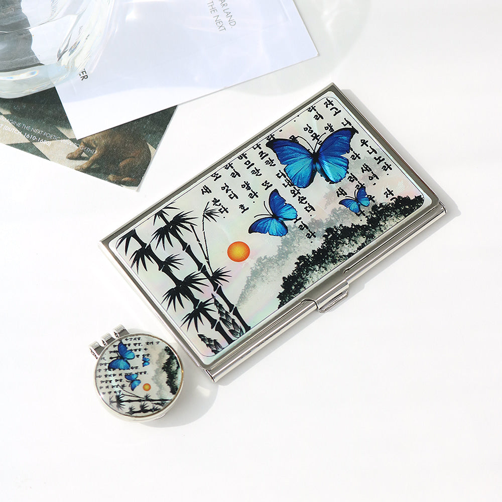2-Piece Set: Business Card Case Golf Ball Marker K(Butterfly)
