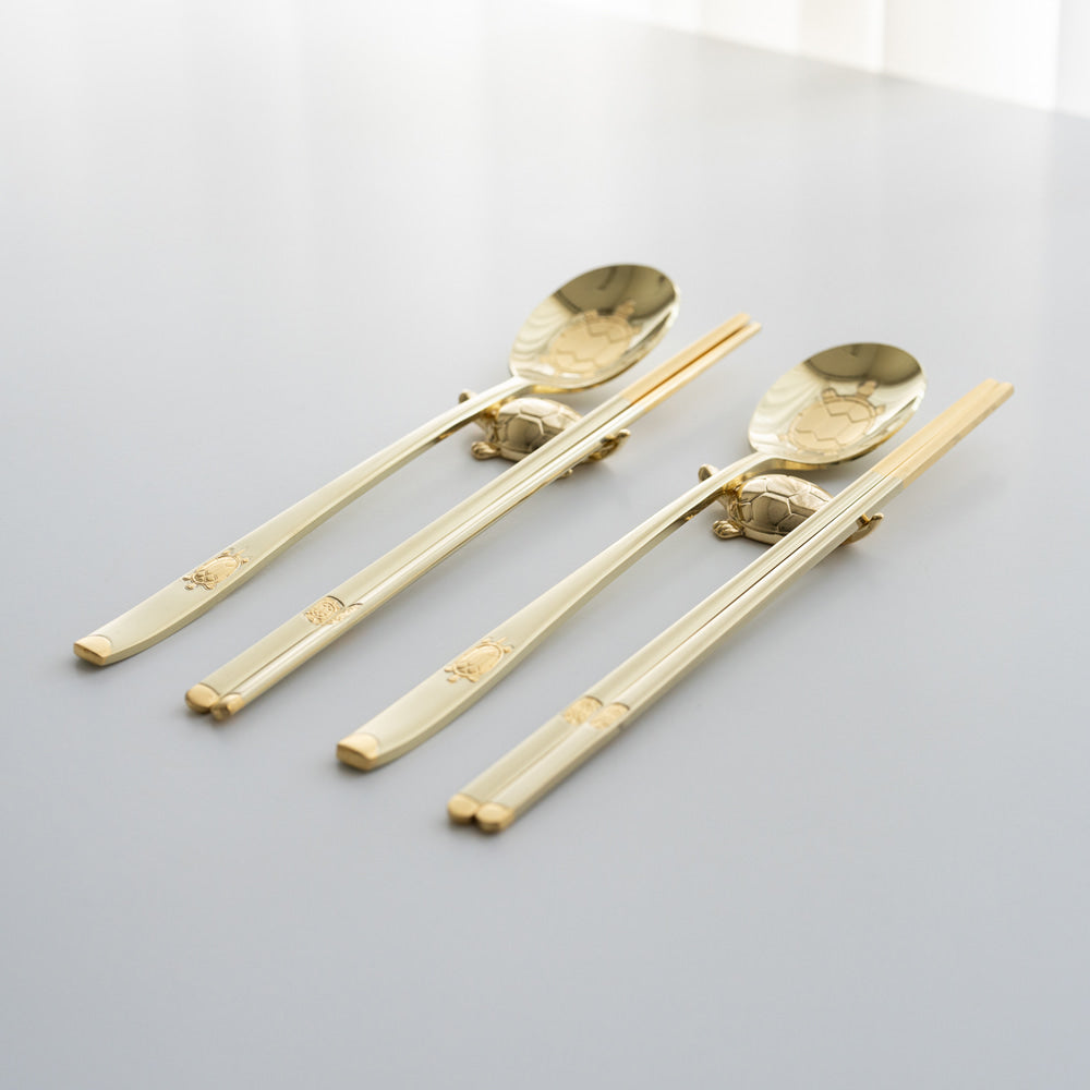 Spoon & Chopstick Set — Tortoise (Gold) - LV0084