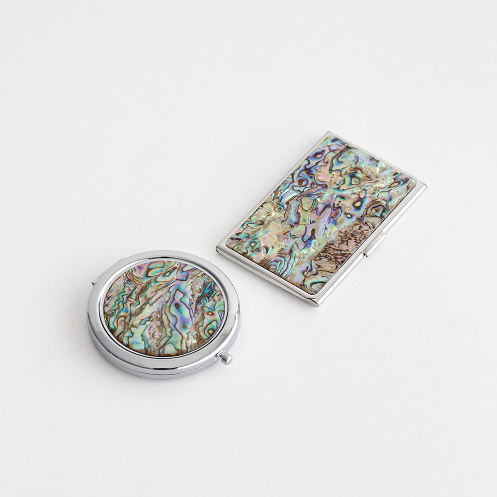 2-Piece Set: Najeonchilgi Aurora Business Card Case Aurora One-Touch Hand Mirror M
