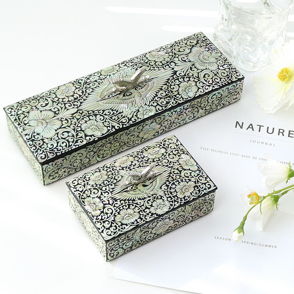 Korean Red Najeonchilgi Pine & Crane Peony Mother of Pearl Pen Case Traditional