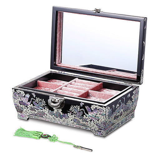 Pine & Crane Rounded 2-Tier Najeonchilgi Jewelry Box, Large (Black) by Jang Tae-bok