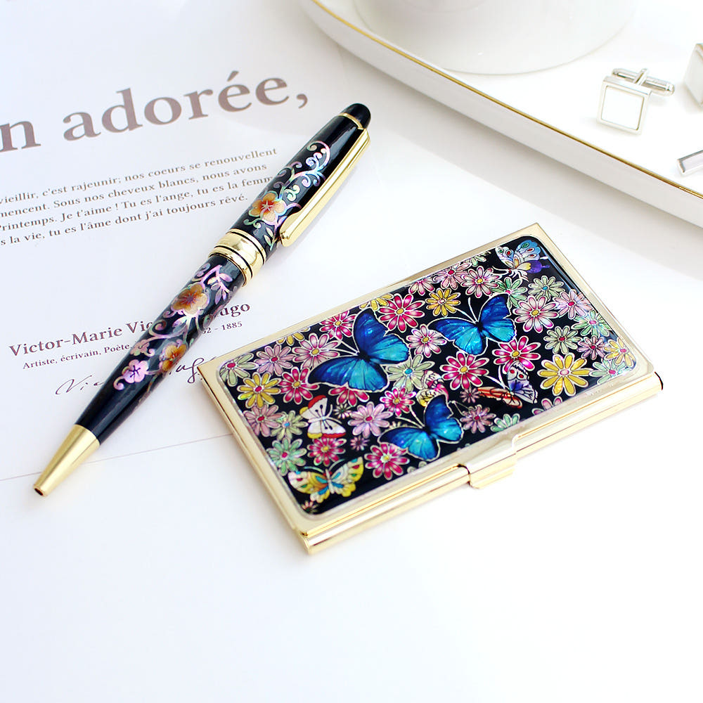 ★ Bojagi ★ Najeonchilgi Mother of Pearl Business Card Case Mother of Pearl Pen 2 Bell Set Traditional Korean