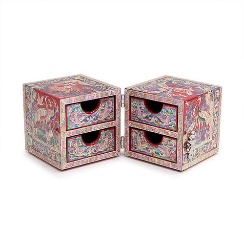 Crane & PineSquareBorderDouble LiddedJewelry Box - Small (Black, Red) Oh Myung - Ho
